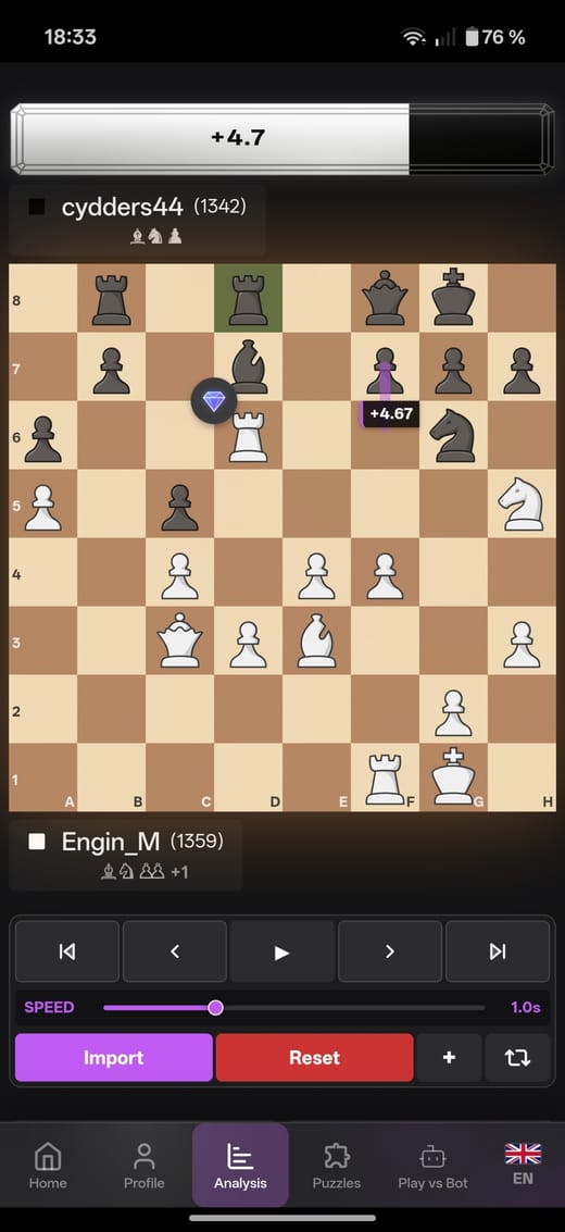 ChessOnyx Android app: game analysis with evaluation bar